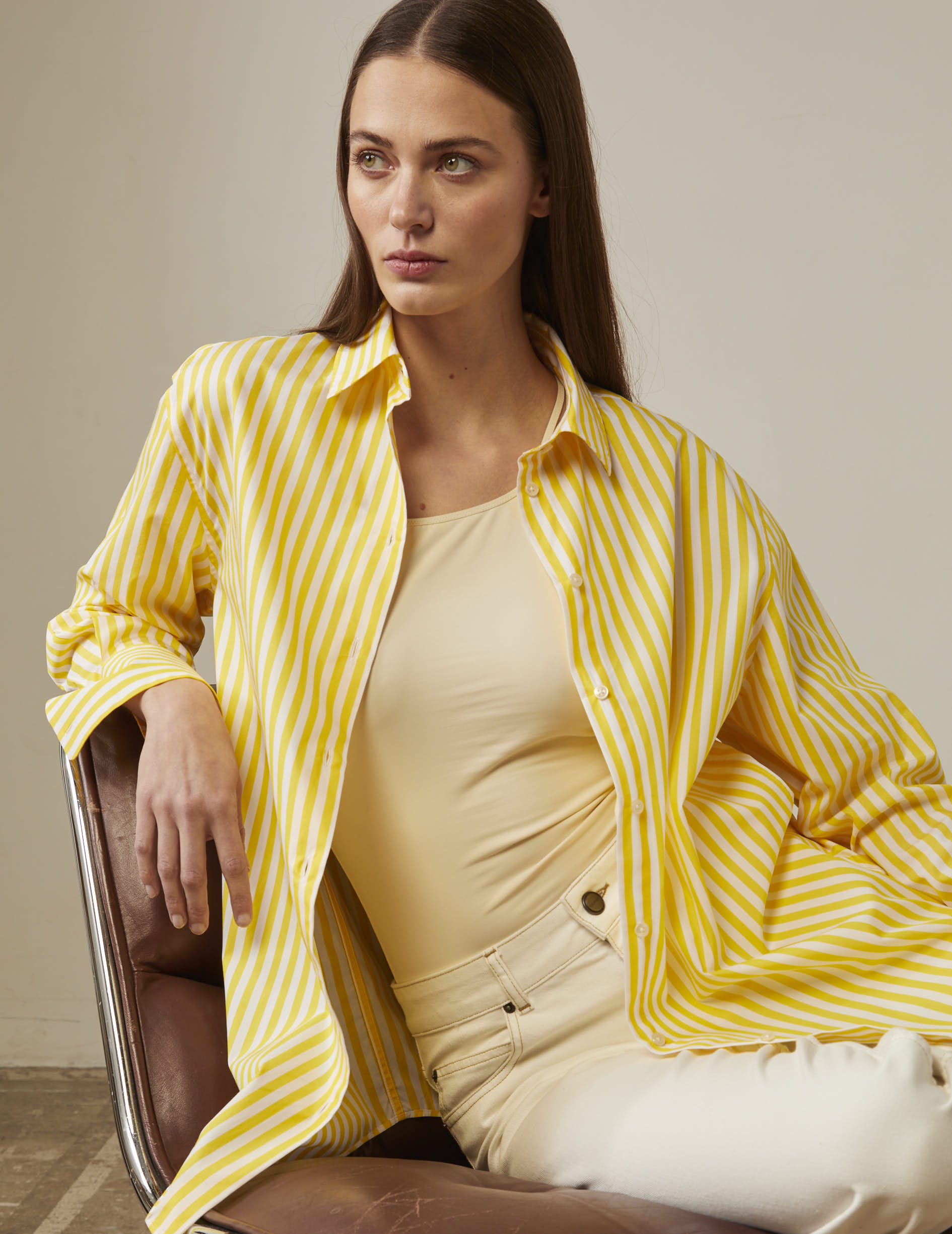 Chemise oversize Mathilde rayée jaune