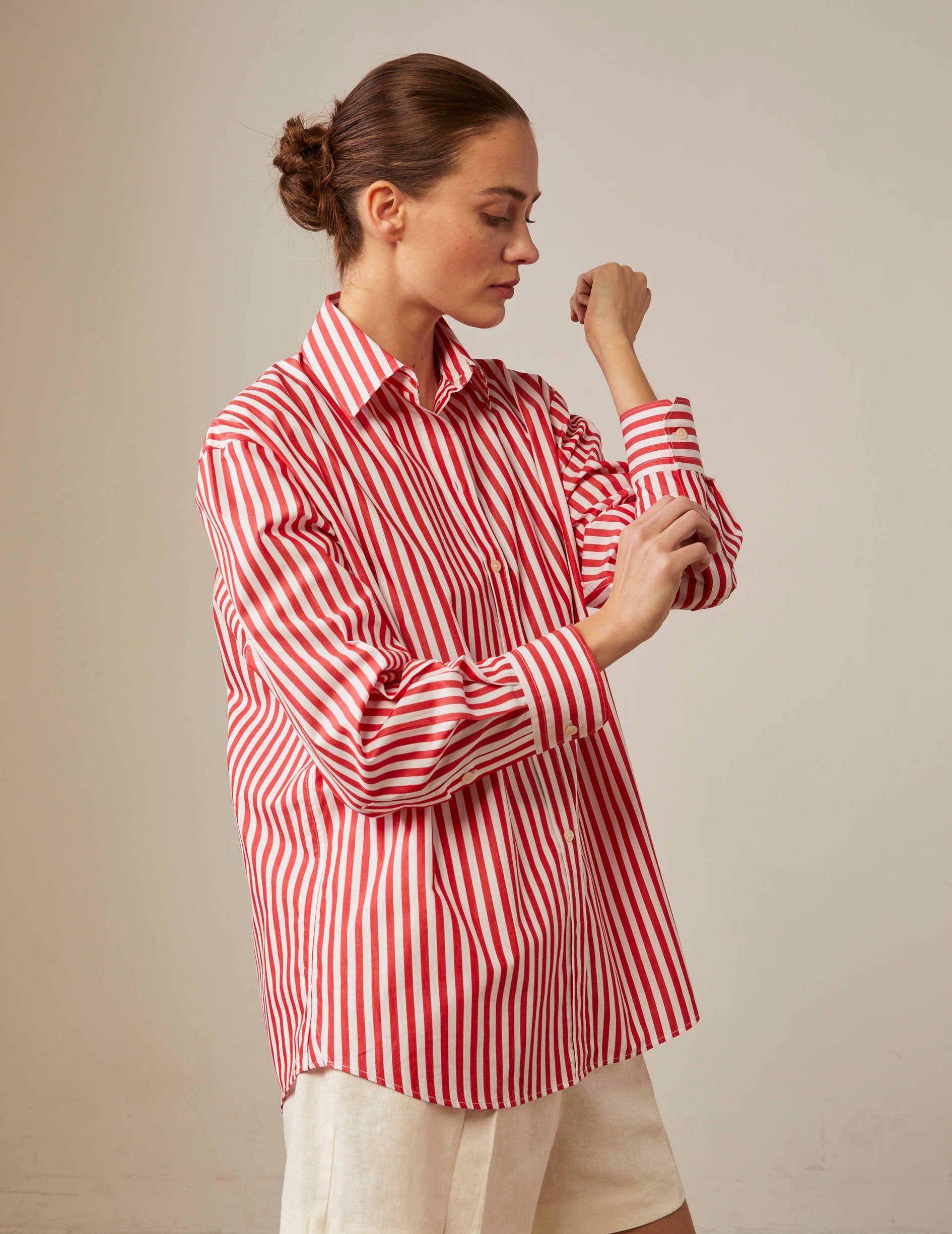 Chemise oversize Delina rayée rouge