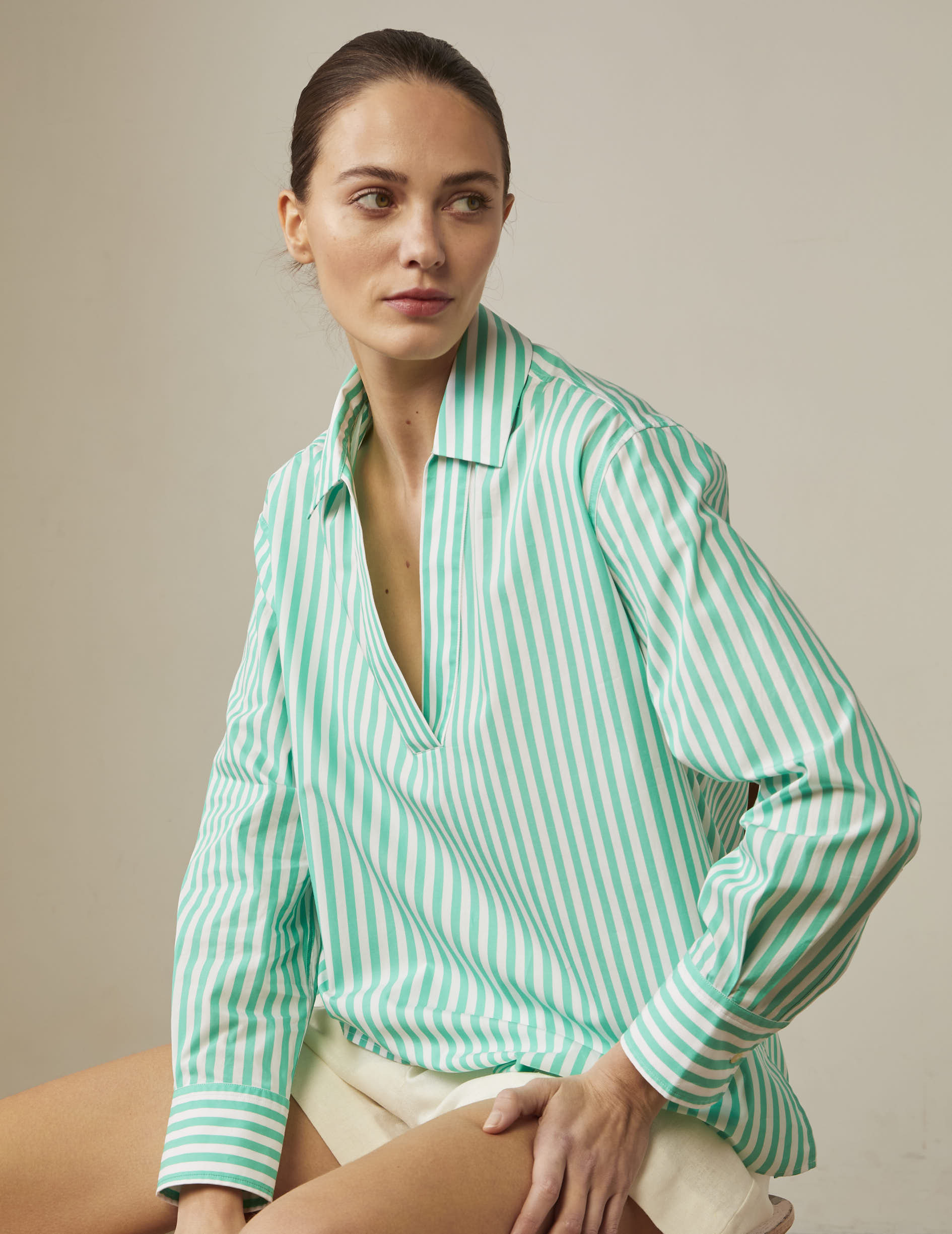 Blouse Harmelle rayée vert clair