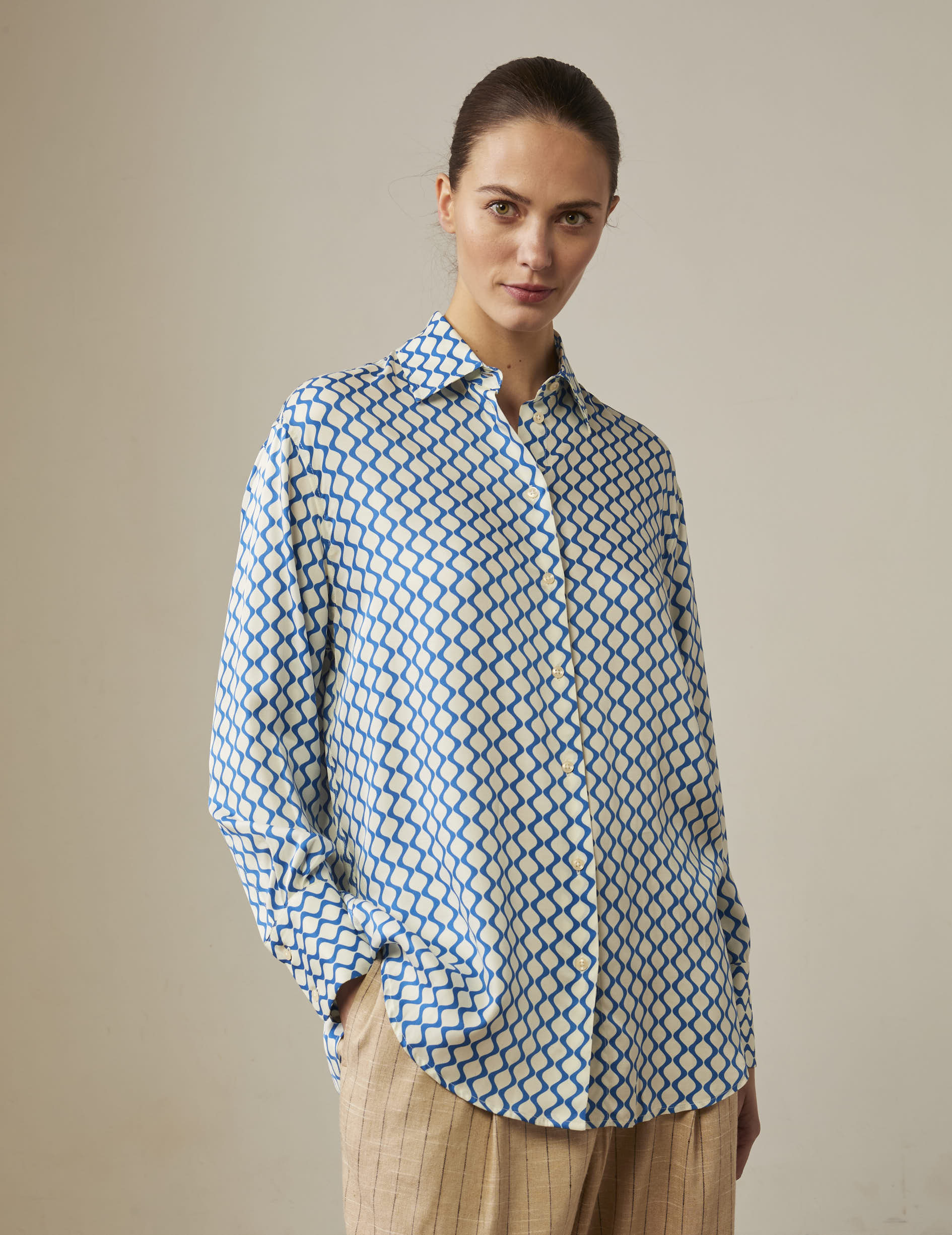 Chemise oversize Mathilde imprimée bleue